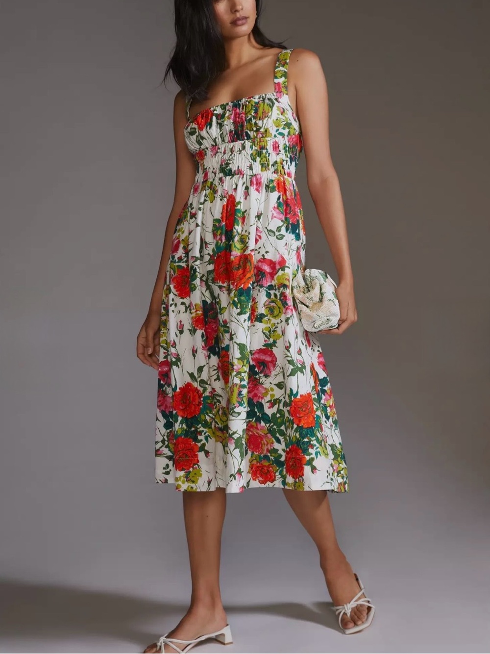 Anthropologie Red & White Corset Floral Sundress Size 0